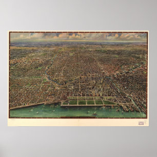 Chicago Illinois 1916 Antique Panoramic Map Poster
