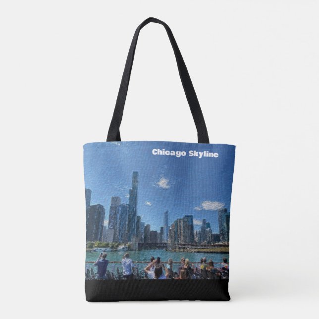 Chicago, Illinois Abstract Skyline Tote Bag (Back)