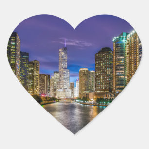 Chicago Illinois at night Heart Sticker