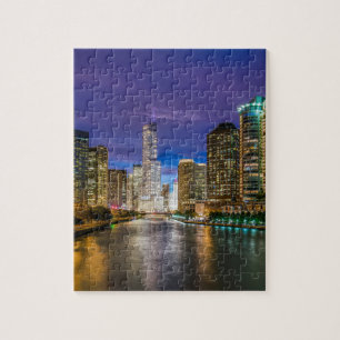 Chicago Illinois at night Jigsaw Puzzle