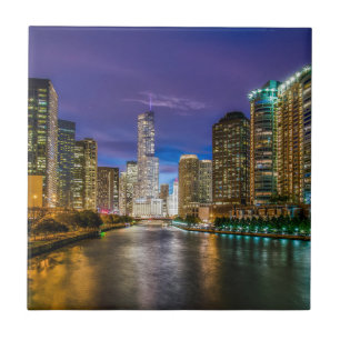 Chicago Illinois at night Tile