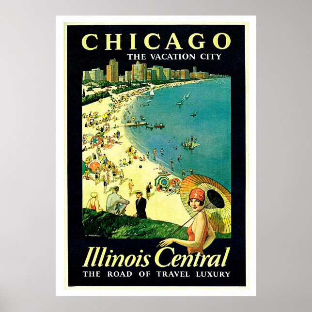 Chicago Illinois Beach Vintage Travel Poster (Front)