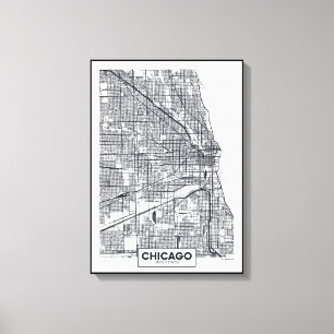 Chicago, Illinois Black and White City Map Canvas Print