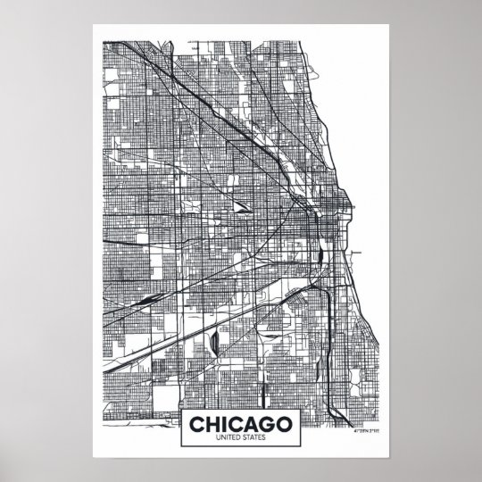 Chicago, Illinois | Black and White City Map Poster | Zazzle.co.uk