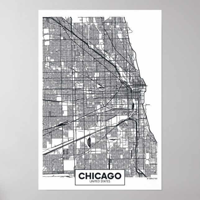 Chicago, Illinois | Black and White City Map Poster (Front)