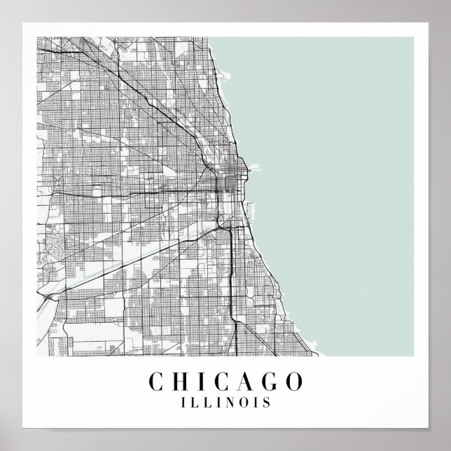 Chicago Illinois Blue Water Street Map Poster (Front)