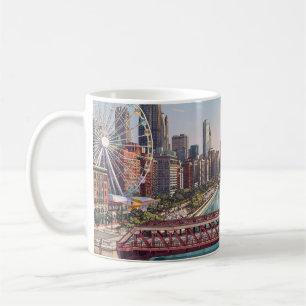 Chicago Illinois Chicago River Skyline Souvenir Coffee Mug