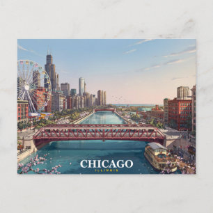 Chicago Illinois   Chicago River Skyline Souvenir Postcard