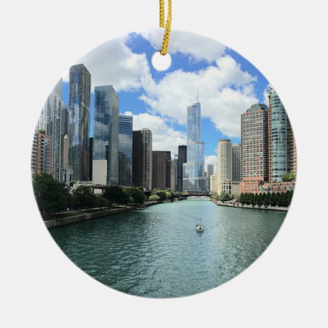 Chicago, Illinois Christmas Keepsake Souvenir Ceramic Tree Decoration (Front)