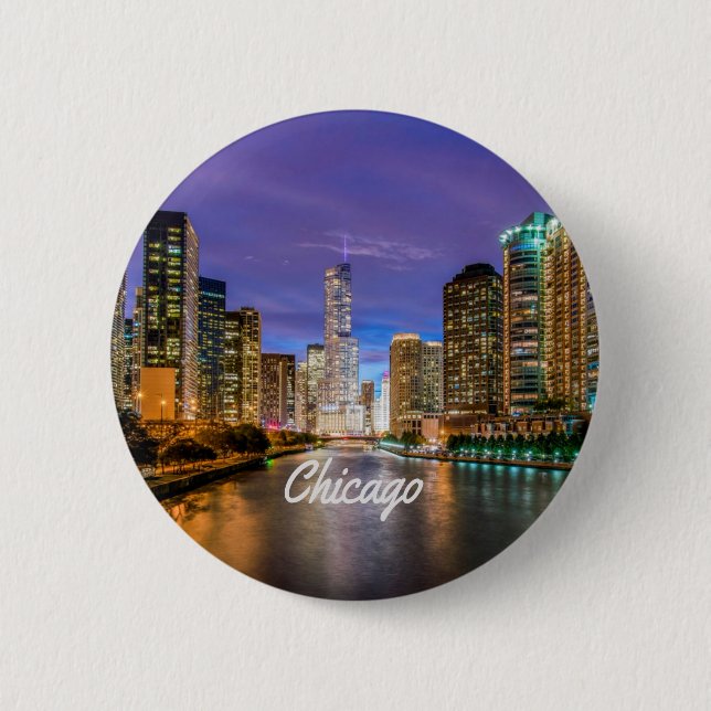 Chicago Illinois City At Night 6 Cm Round Badge (Front)