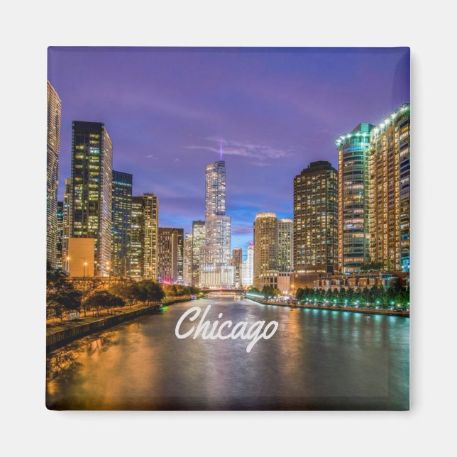 Chicago Illinois City At Night Magnet (Front)
