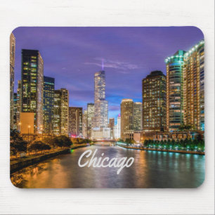 Chicago Illinois City At Night Mouse Mat