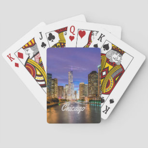 Chicago Illinois City At Night Playing Cards