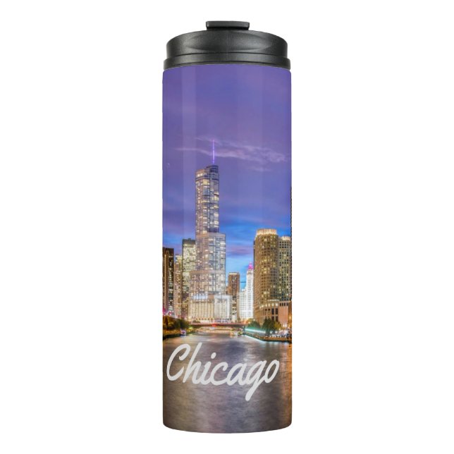 Chicago Illinois City At Night Thermal Tumbler (Front)