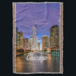 Chicago Illinois City At Night Throw Blanket<br><div class="desc">Chicago Illinois City At Night
This beautiful windy city is your to take home
John Hancock Centre
Chicago River</div>