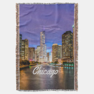 Chicago Illinois City At Night Throw Blanket