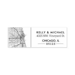 Chicago, Illinois City Map Custom Address Self-inking Stamp