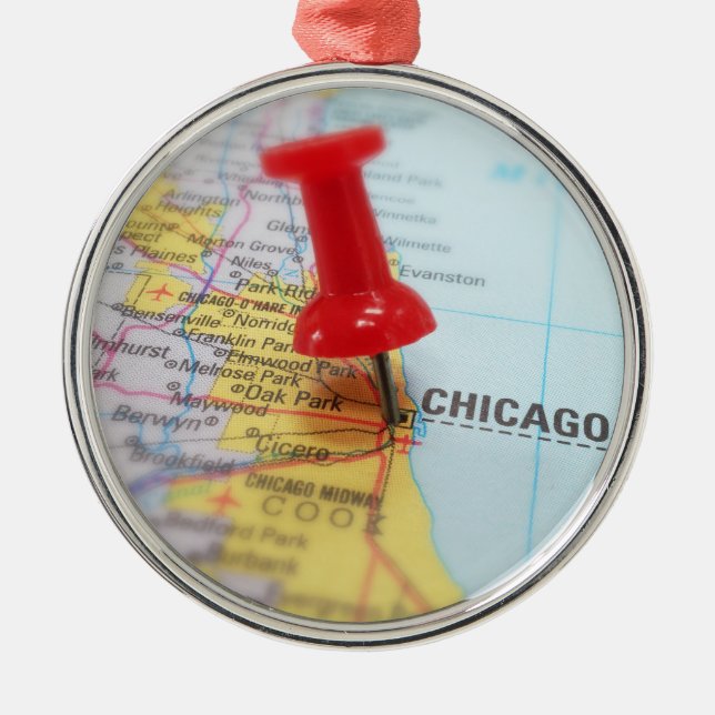 Chicago Illinois City Map Pin Metal Tree Decoration (Front)
