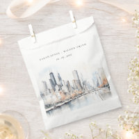 Chicago, Illinois City Scape Watercolor Wedding
