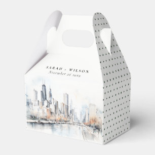 Chicago, Illinois City Scape Watercolor Wedding Favour Box