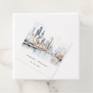 Chicago, Illinois City Scape Watercolor Wedding Favour Tags