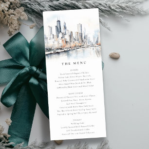 Chicago, Illinois City Scape Wedding Menu Card