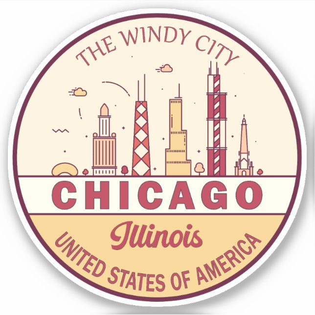 Chicago Illinois City Skyline Emblem (Front)