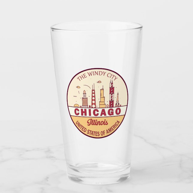 Chicago Illinois City Skyline Emblem Glass (Front)