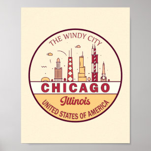 Chicago Illinois City Skyline Emblem Poster