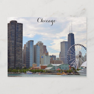 Chicago Illinois City Skyline Navy Pier Photo Postcard