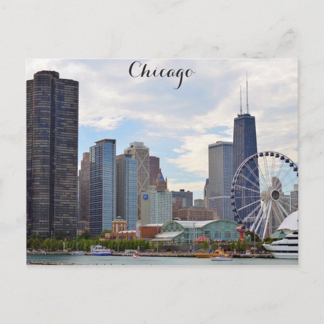 Chicago Illinois City Skyline Navy Pier Photo Postcard (Front)