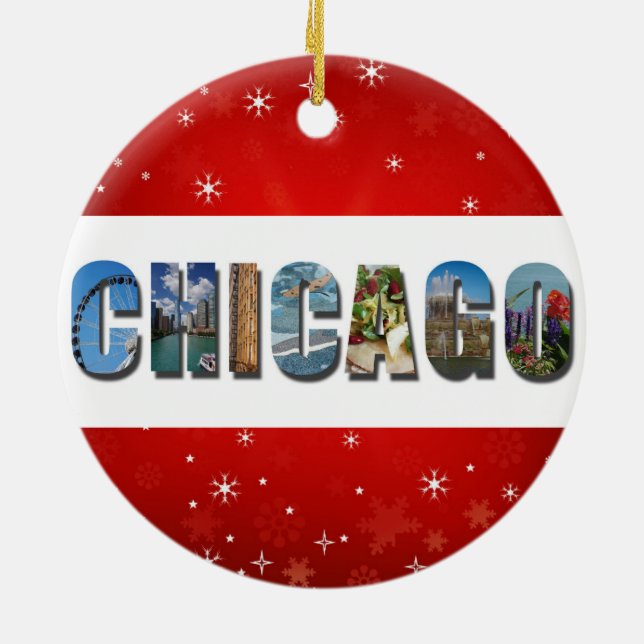 Chicago Illinois City Travel Photos Christmas Ceramic Tree Decoration (Back)