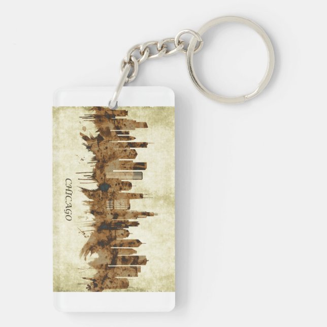 Chicago Illinois Cityscape Key Ring (Back)