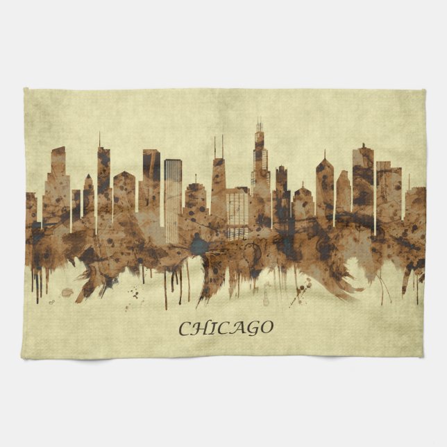 Chicago Illinois Cityscape Tea Towel (Horizontal)