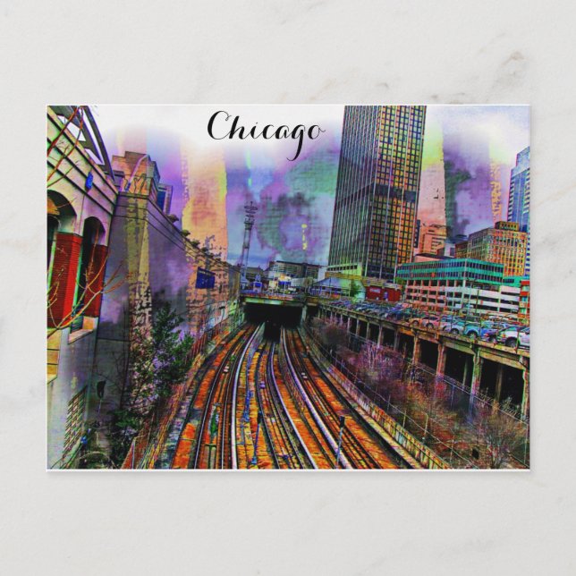 Chicago Illinois Colourful Abstract City Postcard (Front)