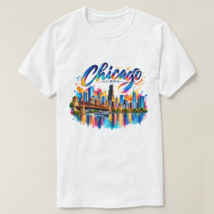 Chicago Illinois Colourful Skyline Art T-Shirt
