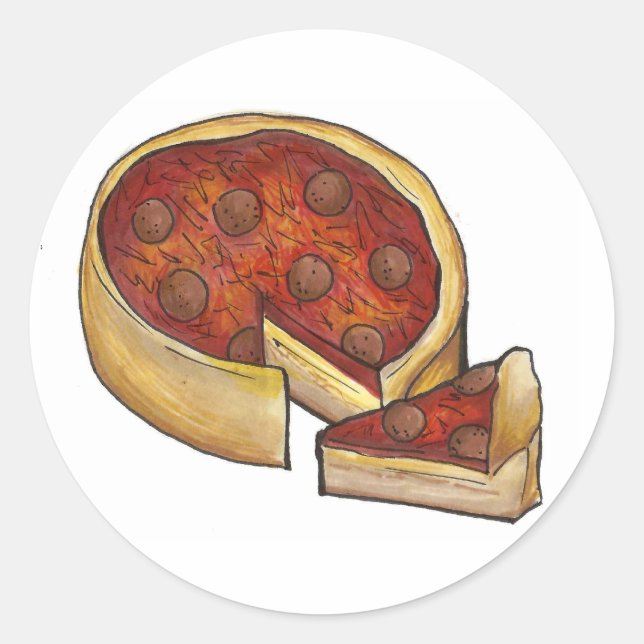 Chicago Illinois Deep Dish Pepperoni Pizza Foodie Classic Round Sticker (Front)