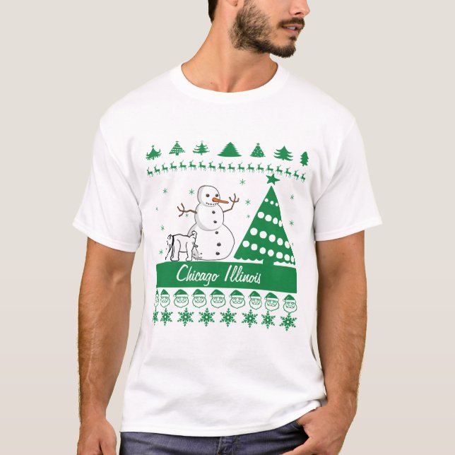 Chicago Illinois Dog Peeing Snowman Tacky Sweater (Front)