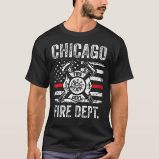 Chicago Illinois Fire Department Thin Red Line Fir T-Shirt