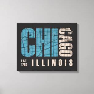 Chicago, Illinois   Graphic Map Canvas Print