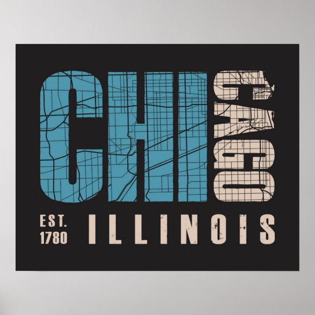 Chicago, Illinois | Graphic Map Poster (Front)