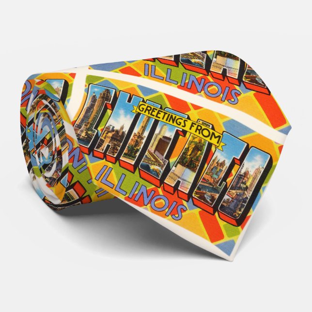Chicago Illinois IL Old Vintage Travel Souvenir Tie (Rolled)