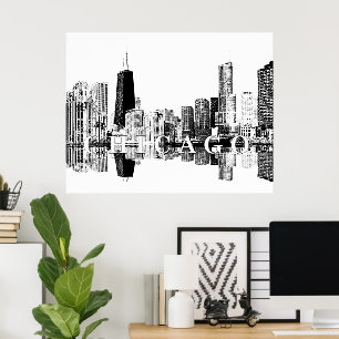 Chicago, Illinois in black and white Poster