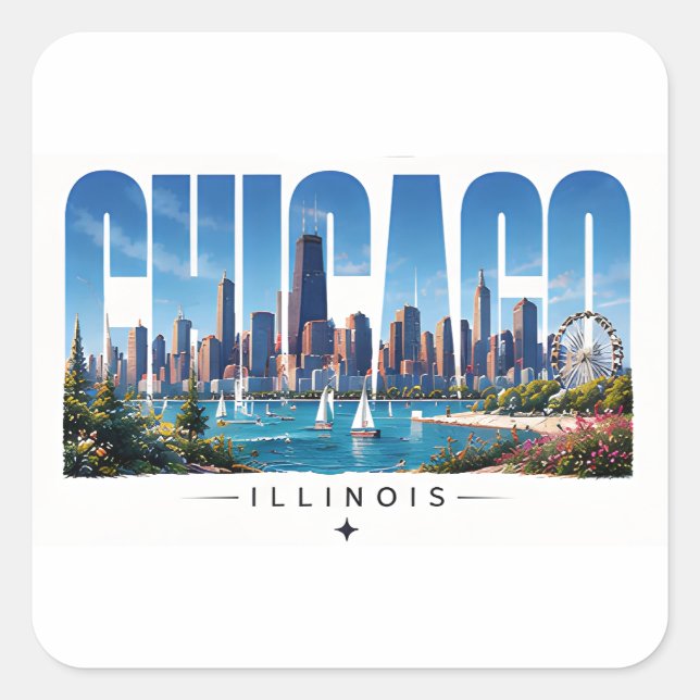 Chicago Illinois Lakefront Skyline Travel Square Sticker (Front)