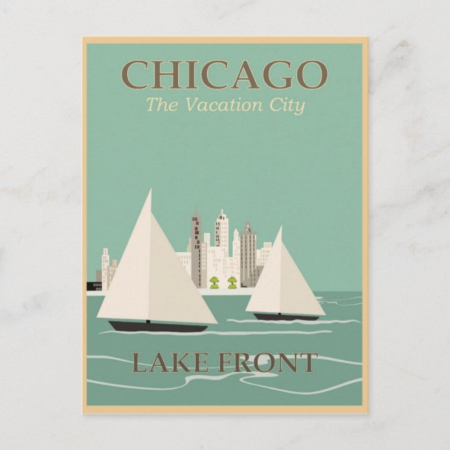 Chicago Illinois Lakefront Vintage Travel Poster Postcard (Front)