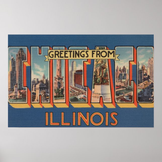 Chicago, Illinois - Large Letter Scenes Poster (Front)