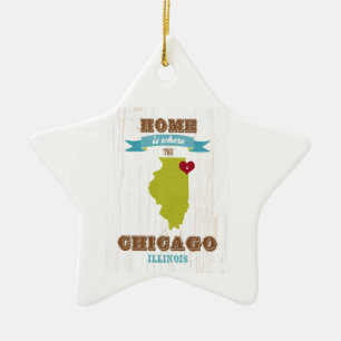 Chicago, Illinois Map – Home Is Where The Heart Ceramic Tree Decoration