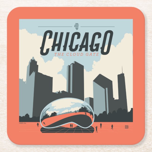 Chicago, Illinois | Millennium Park Square Paper Coaster (Front)