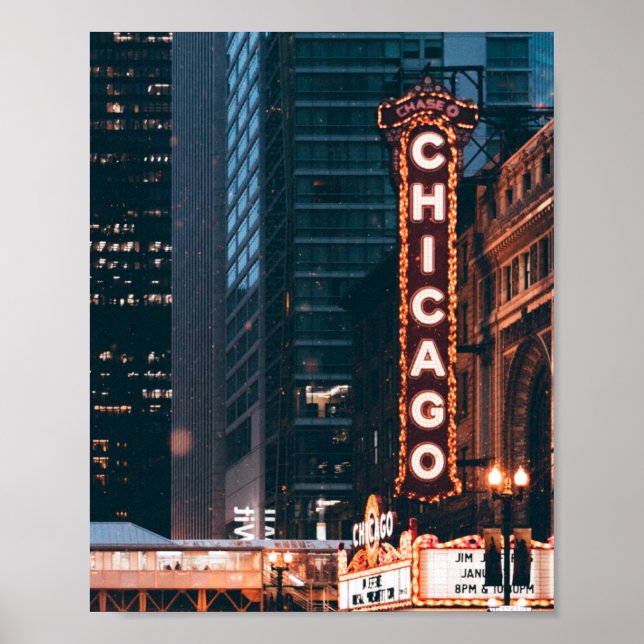 Chicago Illinois Neon Sign At Night (Front)