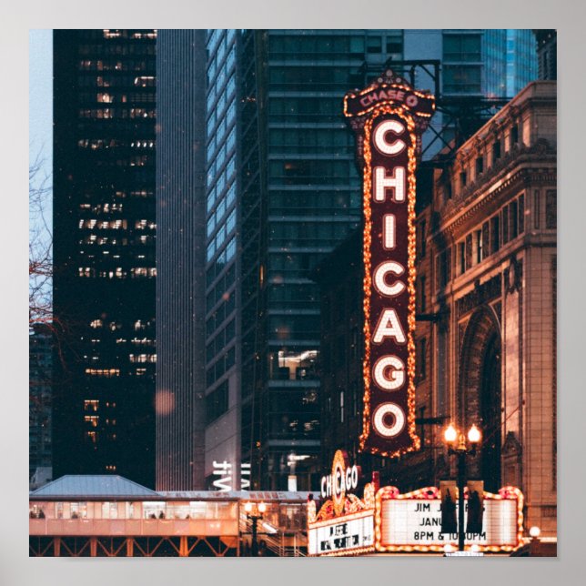 Chicago Illinois Neon Sign At Night (Front)